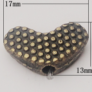 Beads, Zinc Alloy Jewelry Findings, Heart 13x17mm Hole:1.5mm, Sold by Bag