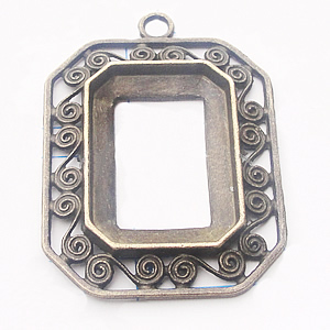 Zinc Alloy Pendant Settings, Outside diameter:41x56mm, Interior diameter:24x34mm, Sold by Bag