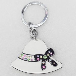 Iron Key Chains with Acrylic Charm, Hat, 53x95mm, Sold by PC