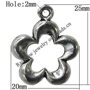 Pendant/Charm Zinc Alloy Jewelry Findings Lead-free, Flower 20x25mm Hole:2mm, Sold by Bag