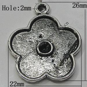 Pendant/Charm Setting Zinc Alloy Jewelry Findings Lead-free, Flower 22x26mm Hole:2mm, Sold by Bag
