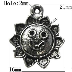 Pendant/Charm Zinc Alloy Jewelry Findings Lead-free, Flower 16x21mm Hole:2mm, Sold by Bag