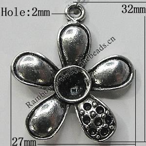 Pendant/Charm Setting Zinc Alloy Jewelry Findings Lead-free, Flower 27x32mm Hole:2mm, Sold by Bag
