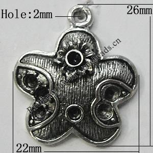 Pendant/Charm Setting Zinc Alloy Jewelry Findings Lead-free, Flower 22x26mm Hole:2mm, Sold by Bag