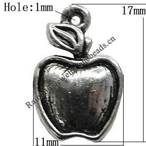 Pendant/Charm Zinc Alloy Jewelry Findings Lead-free, Apple 11x17mm Hole:1mm, Sold by Bag