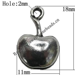 Pendant/Charm Zinc Alloy Jewelry Findings Lead-free, Apple 11x18mm Hole:2mm, Sold by Bag