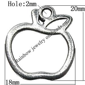 Pendant/Charm Zinc Alloy Jewelry Findings Lead-free, Apple 18x20mm Hole:2mm, Sold by Bag