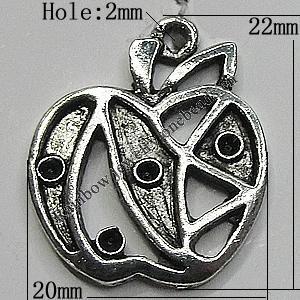 Pendant/Charm Setting Zinc Alloy Jewelry Findings Lead-free, Apple 20x22mm Hole:2mm, Sold by Bag