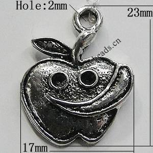 Pendant/Charm Setting Zinc Alloy Jewelry Findings Lead-free, Apple 17x23mm Hole:2mm, Sold by Bag