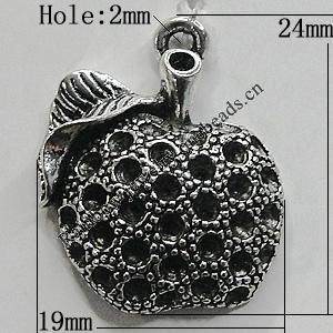 Pendant/Charm Zinc Alloy Jewelry Findings Lead-free, Apple 19x24mm Hole:2mm, Sold by Bag