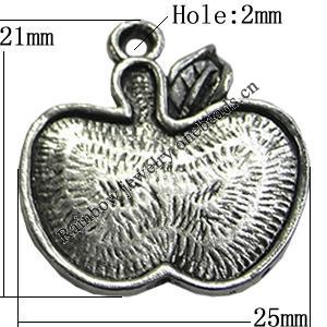 Pendant/Charm Zinc Alloy Jewelry Findings Lead-free, Apple 21x25mm Hole:2mm, Sold by Bag