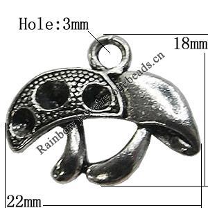 Pendant/Charm Setting Zinc Alloy Jewelry Findings Lead-free, Mushroom 22x18mm Hole:3mm, Sold by Bag