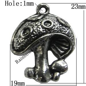Pendant/Charm Zinc Alloy Jewelry Findings Lead-free, Mushroom 19x23mm Hole:1mm, Sold by Bag