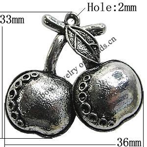 Pendant/Charm Zinc Alloy Jewelry Findings Lead-free, Fruit 36x33mm Hole:2mm, Sold by Bag