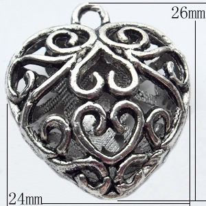 Pendant, Zinc Alloy Jewelry Findings, 24x26mm, Sold by Bag