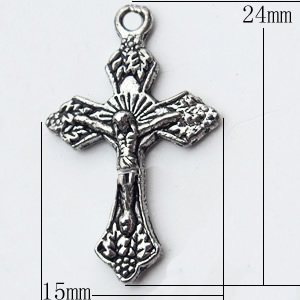 Pendant, Zinc Alloy Jewelry Findings, Cross, 15x24mm, Sold by Bag