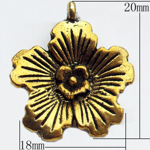 Pendant, Zinc Alloy Jewelry Findings, Flower, 18x20mm, Sold by Bag