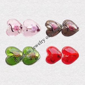 Silver Foil Lampwork Beads, Heart, 15x16x10mm, Hole:Approx 2mm, Sold by PC