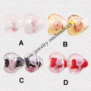 Silver Foil Lampwork Beads, Heart, 11x12x8mm, Hole:Approx 2mm, Sold by PC