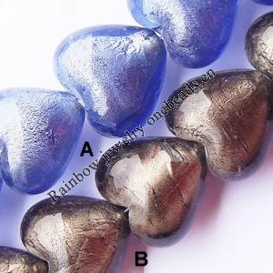 Silver Foil Lampwork Beads, Heart, 25x28x21mm, Hole:Approx 2mm, Sold by PC