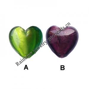 Silver Foil Lampwork Beads, Heart, 16x16x10mm, Hole:Approx 2mm, Sold by PC