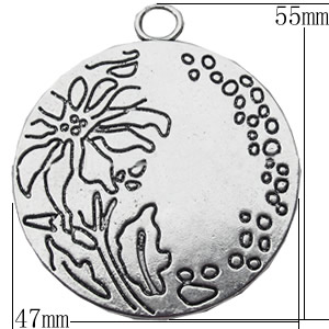 Pendant, Zinc Alloy Jewelry Findings, 47x55mm, Sold by Bag  