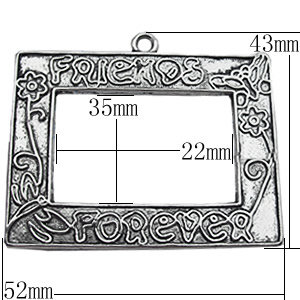 Zinc Alloy Pendant Settings, Outside diameter:52x43mm, Interior diameter:35x22mm, Sold by Bag  