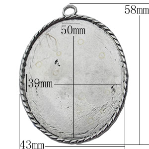 Zinc Alloy Pendant Settings, Outside diameter:43x58mm, Interior diameter:39x50mm, Sold by Bag  