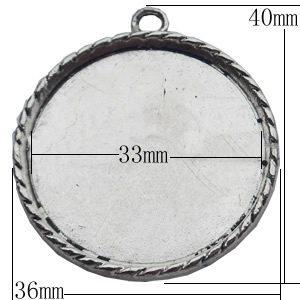Zinc Alloy Pendant Settings, Outside diameter:36x40mm, Interior diameter:33mm, Sold by Bag  