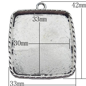 Zinc Alloy Pendant Settings, Outside diameter:33x42mm, Interior diameter:30x33mm, Sold by Bag  