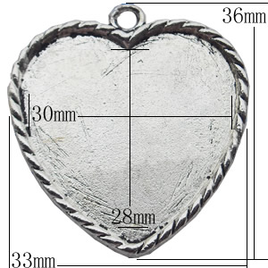 Zinc Alloy Pendant Settings, Outside diameter:33x36mm, Interior diameter:30x28mm, Sold by Bag  