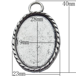 Zinc Alloy Pendant Settings, Outside diameter:23x40mm, Interior diameter:19x28mm, Sold by Bag  