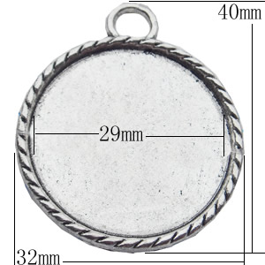 Zinc Alloy Pendant Settings, Outside diameter:32x40mm, Interior diameter:29mm, Sold by Bag  