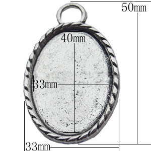 Zinc Alloy Pendant Settings, Outside diameter:33x50mm, Interior diameter:33x40mm, Sold by Bag  