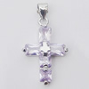 Copper Pendant with Crystal, Lead-free, Cross 15x28mm, Sold by PC