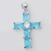 Copper Pendant with Crystal, Lead-free, Cross 18x30mm, Sold by PC