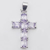 Copper Pendant with Crystal, Lead-free, Cross 18x28mm, Sold by PC