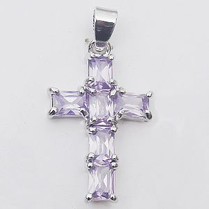 Copper Pendant with Crystal, Lead-free, Cross 18x28mm, Sold by PC