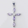 Copper Pendant with Crystal, Lead-free, Cross 19x35mm, Sold by PC