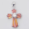 Copper Pendant with Crystal, Lead-free, Cross 18x32mm, Sold by PC
