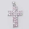 Copper Pendant with Crystal, Lead-free, Cross 18x32mm, Sold by PC