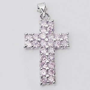 Copper Pendant with Crystal, Lead-free, Cross 18x32mm, Sold by PC