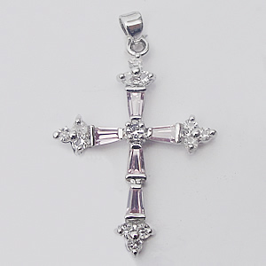 Copper Pendant with Crystal, Lead-free, Cross 26x39mm, Sold by PC