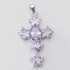 Copper Pendant with Crystal, Lead-free, Cross 22x39mm, Sold by PC