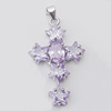 Copper Pendant with Crystal, Lead-free, Cross 22x39mm, Sold by PC