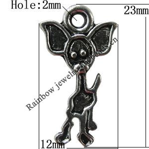 Pendant/Charm Zinc Alloy Jewelry Findings Lead-free, Animal 12x23mm Hole:2mm, Sold by Bag