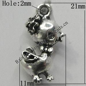 Pendant/Charm Zinc Alloy Jewelry Findings Lead-free, Animal 11x21mm Hole:2mm, Sold by Bag