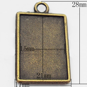 Zinc Alloy Pendant Settings, Outside diameter:17x28mm, Interior diameter:15x21mm, Sold by Bag  