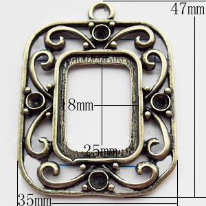 Zinc Alloy Pendant Settings, Outside diameter:35x47mm, Interior diameter:18x25mm, Sold by Bag  