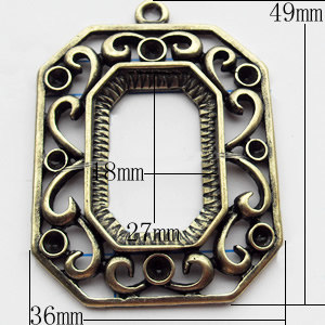 Zinc Alloy Pendant Settings, Outside diameter:36x49mm, Interior diameter:18x27mm, Sold by Bag  